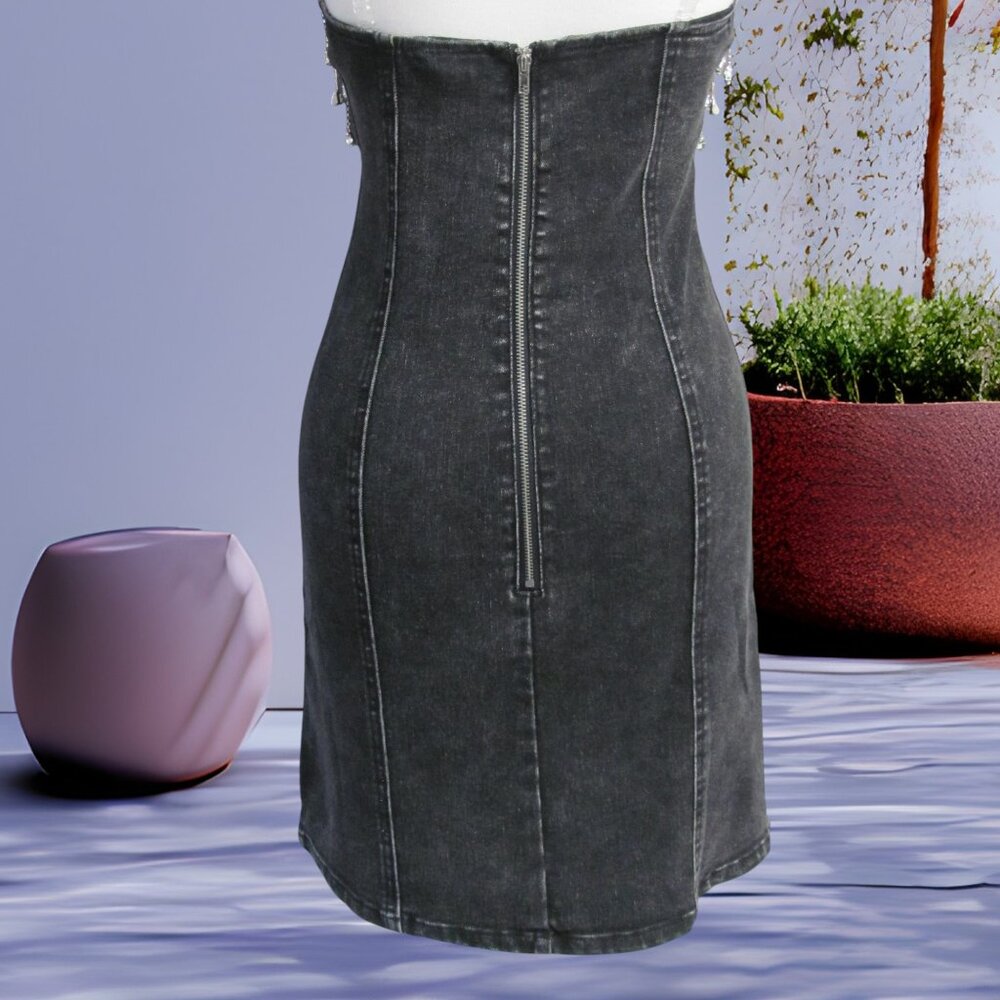 CLOUD TEN LADIES BLACK DENIM BLINGED BODY CON DRESS NWT - Picture 8 of 13